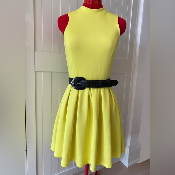 Superdry Premium Scuba Neoprene Dress, Mini, Neon Yellow, Sleeveless, Women's XS - Picture 6 of 12